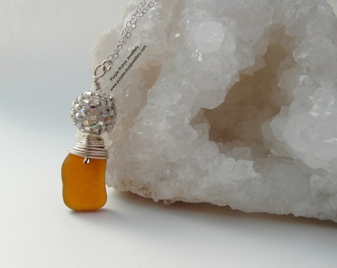 Amber Cornish Mermaids Tear with Silver Woven Bead Necklace