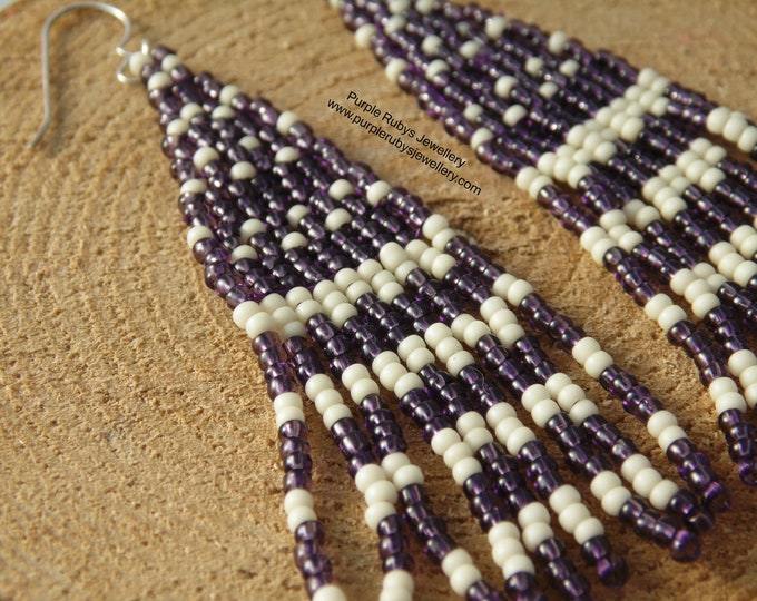 Amethyst & Cream Fringe Statement Earrings