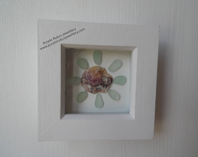 Seafoam Sea Glass & Oyster Shell Flower Picture