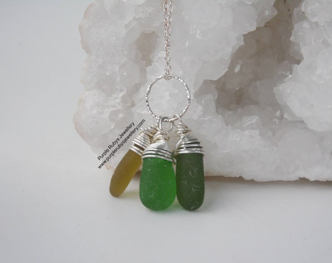 Trio of Greens Cornish Sea Glass Necklace