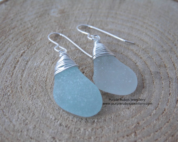 Mismatched Shades Seafoam Mermaids Tears Cornish Sea Glass Earrings