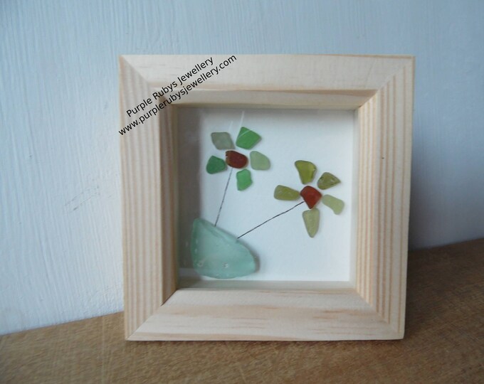 Green Cornish Sea Glass Flowers in Vase Picture
