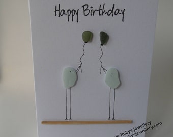 Happy Birthday Sea Glass Birds Birthday Card