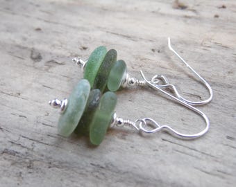 Shades of Green Portreath Cornish Sea Glass Stack Earrings