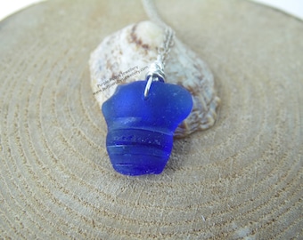Deep Cobalt Blue Lyme Regis Bottle Neck Sea Glass Necklace