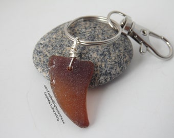 Shark Fin / Tooth Amber Sea Glass ~ Bag Charm ~ Key Ring