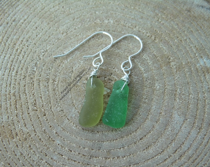 Mismatched Lime & Bottle Green Mermaids Tears Cornish Sea Glass Earrings