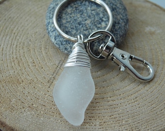 White Cornish Sea Glass ~ Bag Charm ~ Key Ring