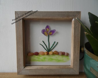 Purple & Yellow Iris Sea Glass Flower Picture