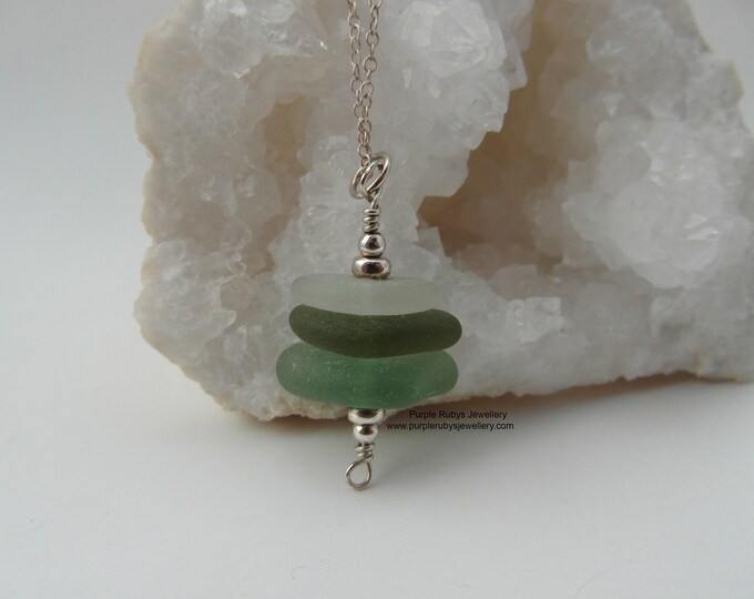 White & Greens Cornish Sea Glass Stack Necklace