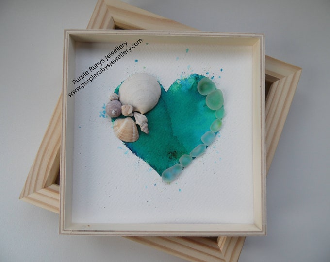 Sea Green Tie-Dye Heart of Cornwall Sea Glass & Sea Shell Picture