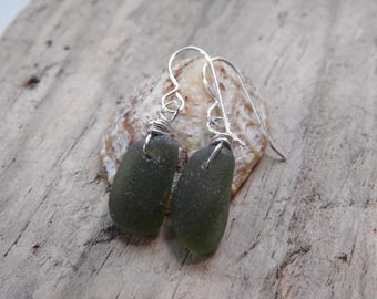 Dainty Olive Marazion Cornish Sea Glass Earrings