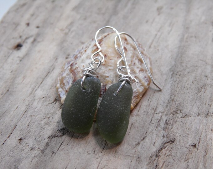 Dainty Olive Marazion Cornish Sea Glass Earrings