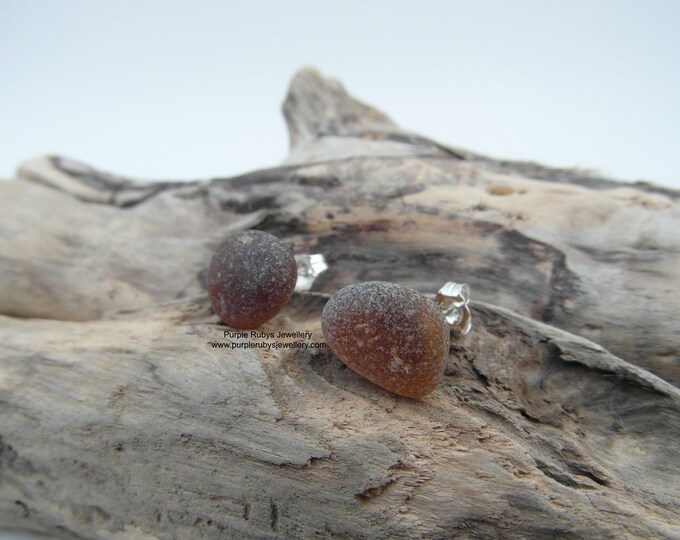 Amber Cornish Sea Glass Stud Earrings