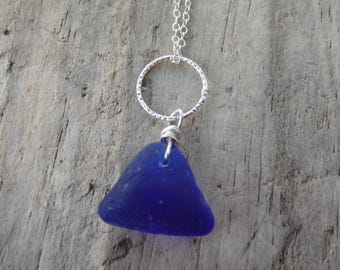 Chunky Triangle Cobalt Blue Lyme Regis Sea Glass Necklace