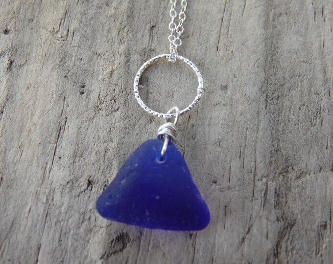 Chunky Triangle Cobalt Blue Lyme Regis Sea Glass Necklace