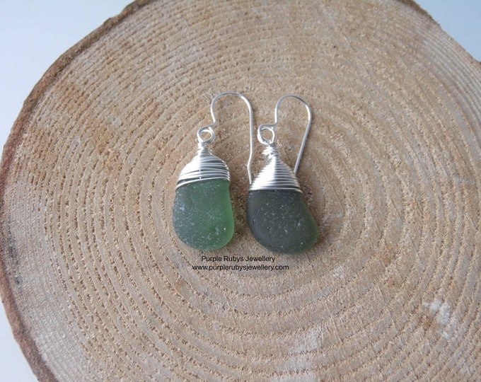 Olive Green Mermaids Tears Cornish Sea Glass Earrings