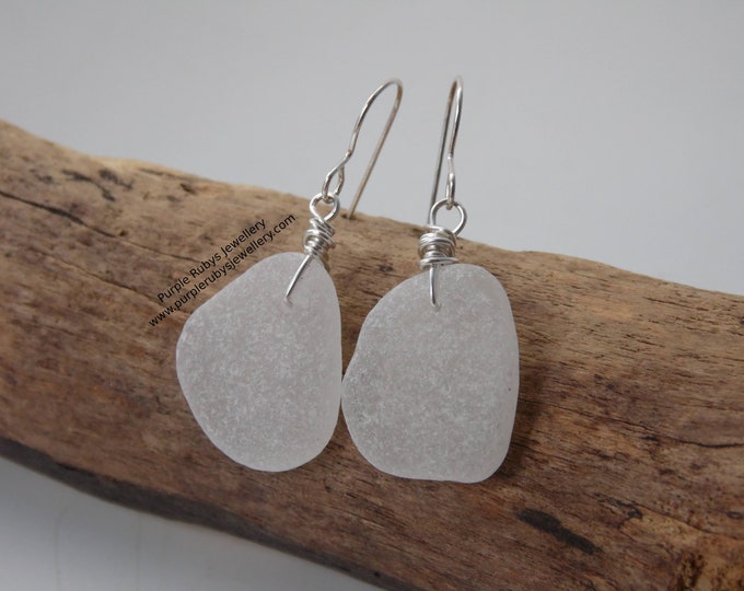 Portreath Penzance Frosted White Cornish Sea Glass Earrings