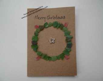 Sea Glass Christmas Wreath & Silver Star Christmas Card