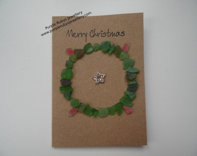 Sea Glass Christmas Wreath & Silver Star Christmas Card
