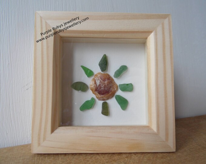 Green Cornish Sea Glass & Oyster Shell Flower Picture