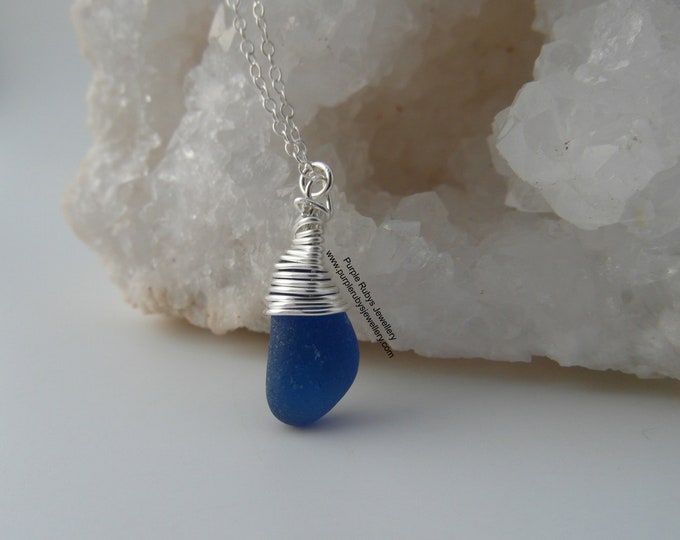 Cornish Deep Blue Sea Glass Necklace