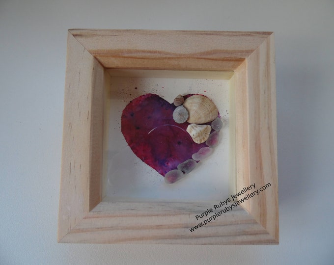 Purple & Red Tie-Dye Heart of Cornwall Sea Glass, Sea Shell Picture