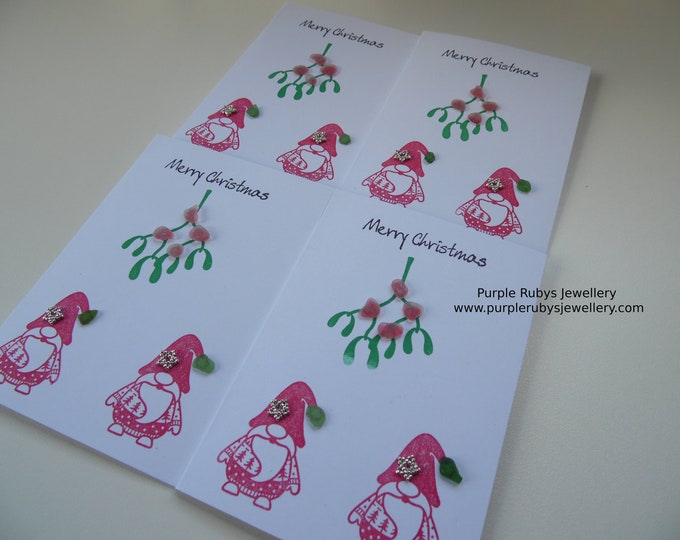 Gnomes Under the Mistletoe Christmas Card - White