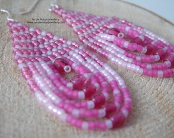 Pink Tones Beaded Teardrop Earrings