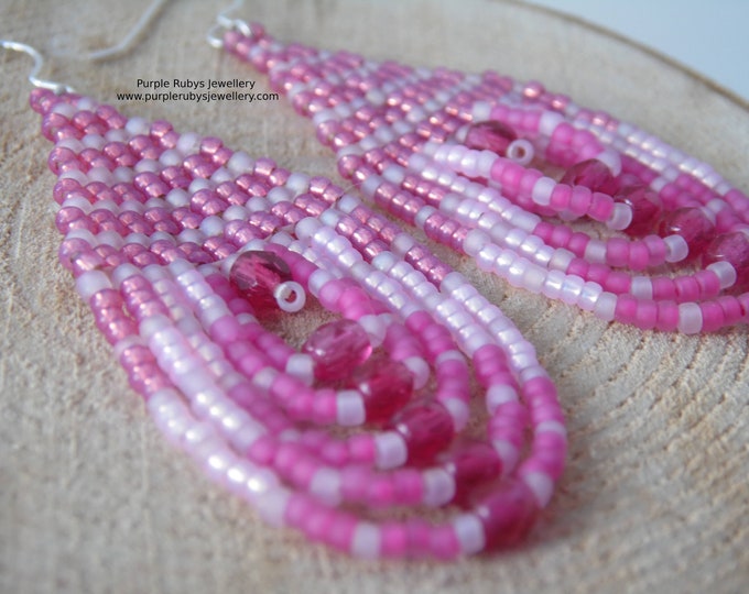 Pink Tones Beaded Teardrop Earrings