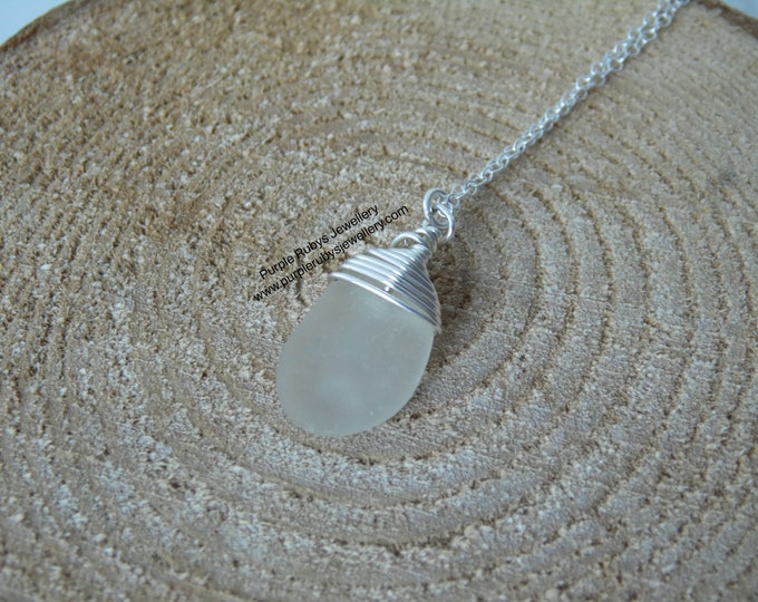 Dainty White Cornish Sea Glass Necklace
