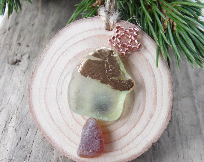 Sea Glass Gold Foil Christmas Tree with Copper Beaded Star Christmas Decoration