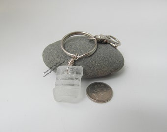 White Bottle Top Sea Glass ~ Bag Charm ~ Key Ring