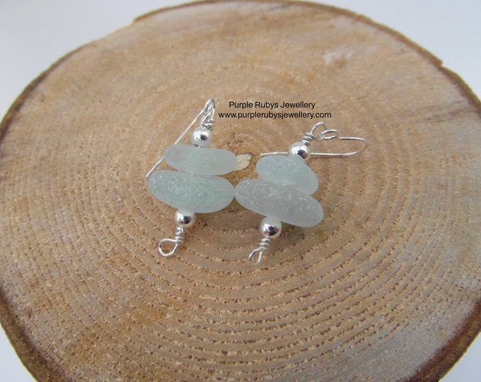 Seafoam Cornish Sea Glass Stack Earrings