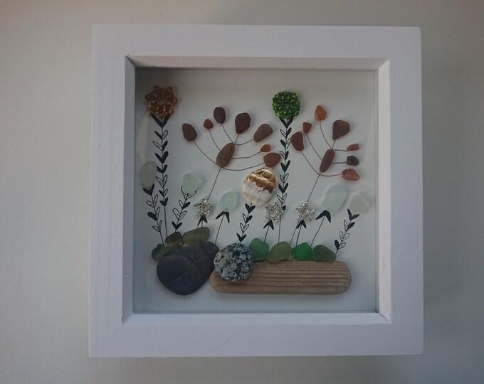 Meadow Flowers Cornish Sea Glass Beaded Flowers Green Gold Picture