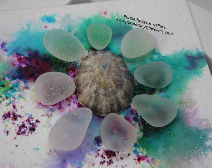 Cornish Sea Glass Flower on Purple & Teal Rainbow