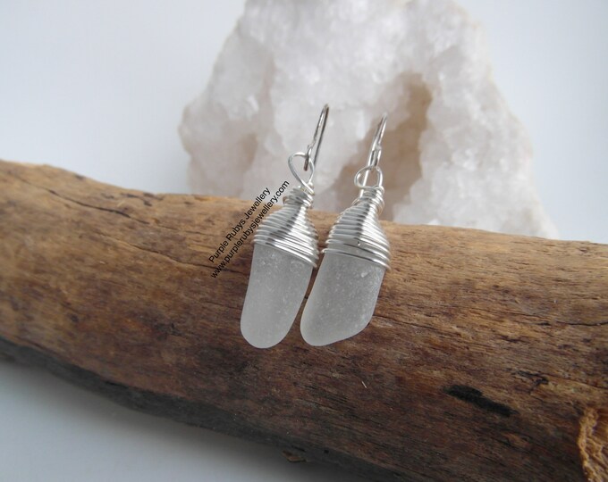 White Mermaids Tears Cornish Sea Glass Earrings