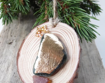 Sea Glass Gold Foil Christmas Tree with Gold Beaded Star Christmas Decoration