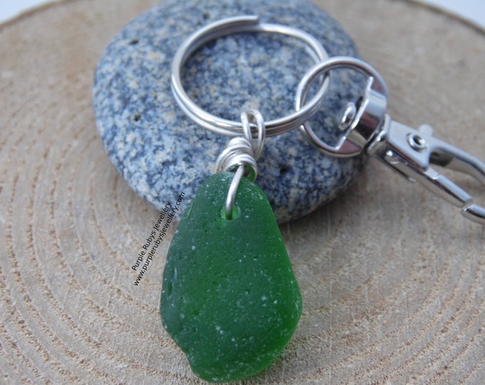 Bright Green Chunky Sea Glass ~ Bag Charm ~ Key Ring