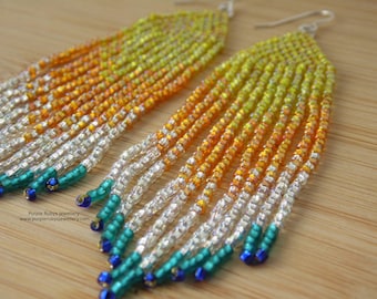 Yellow Burst Swishy Boho Fringe Earrings