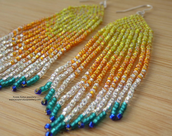 Yellow Burst Swishy Boho Fringe Earrings