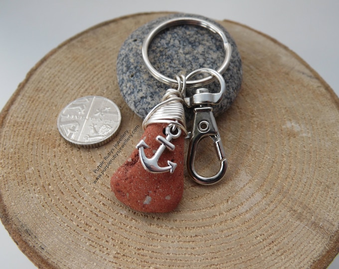 Terracotta Sea Pottery with Anchor Charm Key Ring