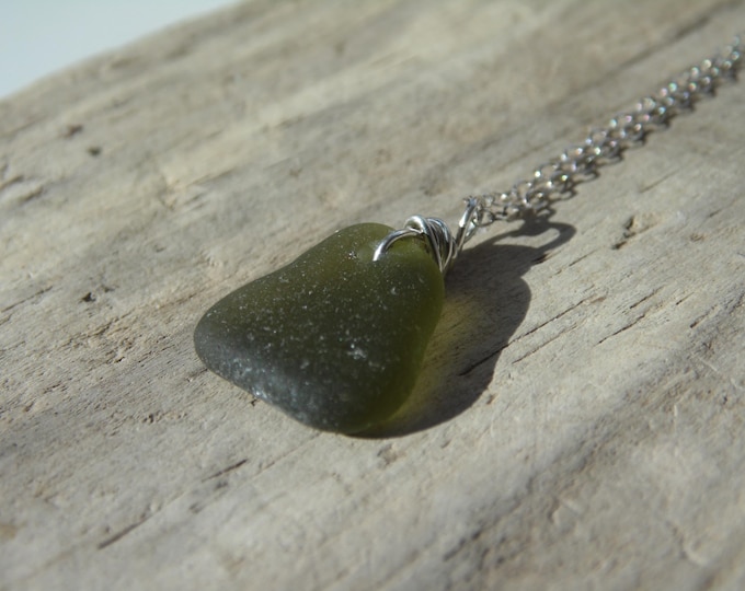 Deep Olive Green Marazion Sea Glass Necklace