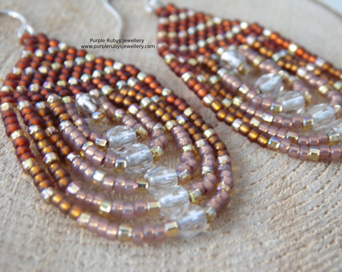 Copper & Gold Beaded Teardrop Earrings