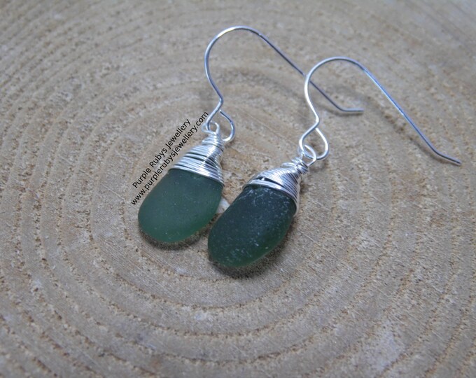 Falmouth Dainty Olive Green Mermaids Tears Cornish Sea Glass Earrings