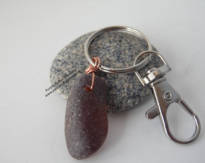 Curved Amber Sea Glass ~ Bag Charm ~ Key Ring