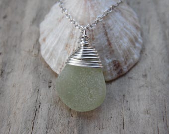 Dainty Light Green Marazion Sea Glass Necklace