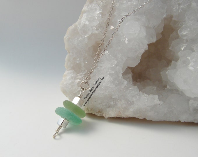 Sea Foam and Apple Green Cornish Sea Glass Stack Necklace