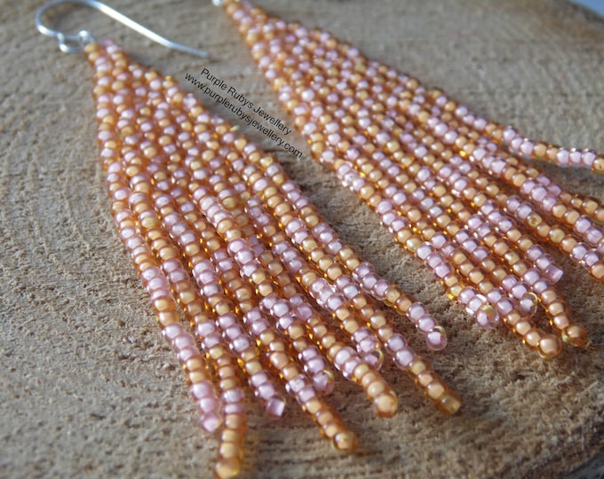 Peach & Orange Fringe Statement Earrings