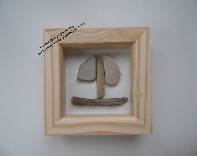 Stone Coloured Sea Pottery & Driftwood Sailing Ship Picture